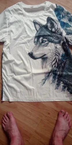 3D Printed Wolf Pattern Casual Men's T-Shirt photo review