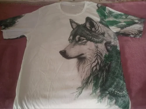 3D Printed Wolf Pattern Casual Men's T-Shirt photo review